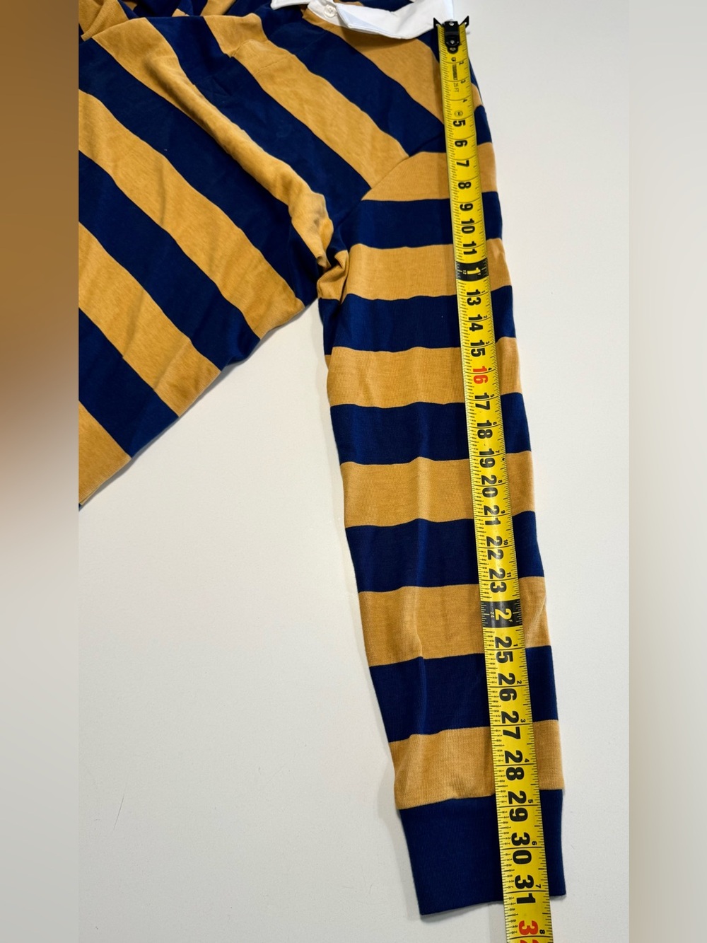 Criquet Shirt Men Yellow Blue Rugby Striped Polo Long Sleeve Size Medium Classic - Picture 8 of 8